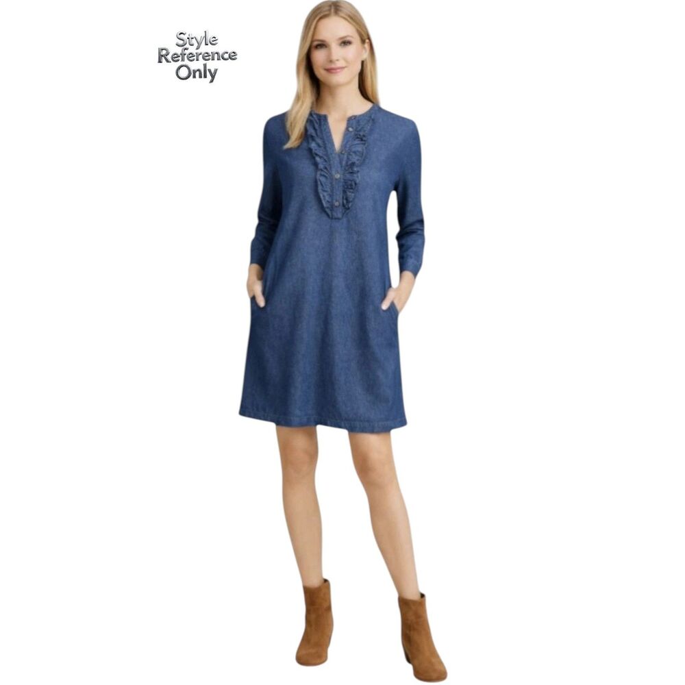 Draper James Chambray Ruffle Henley Shift Dress Blue Size 4